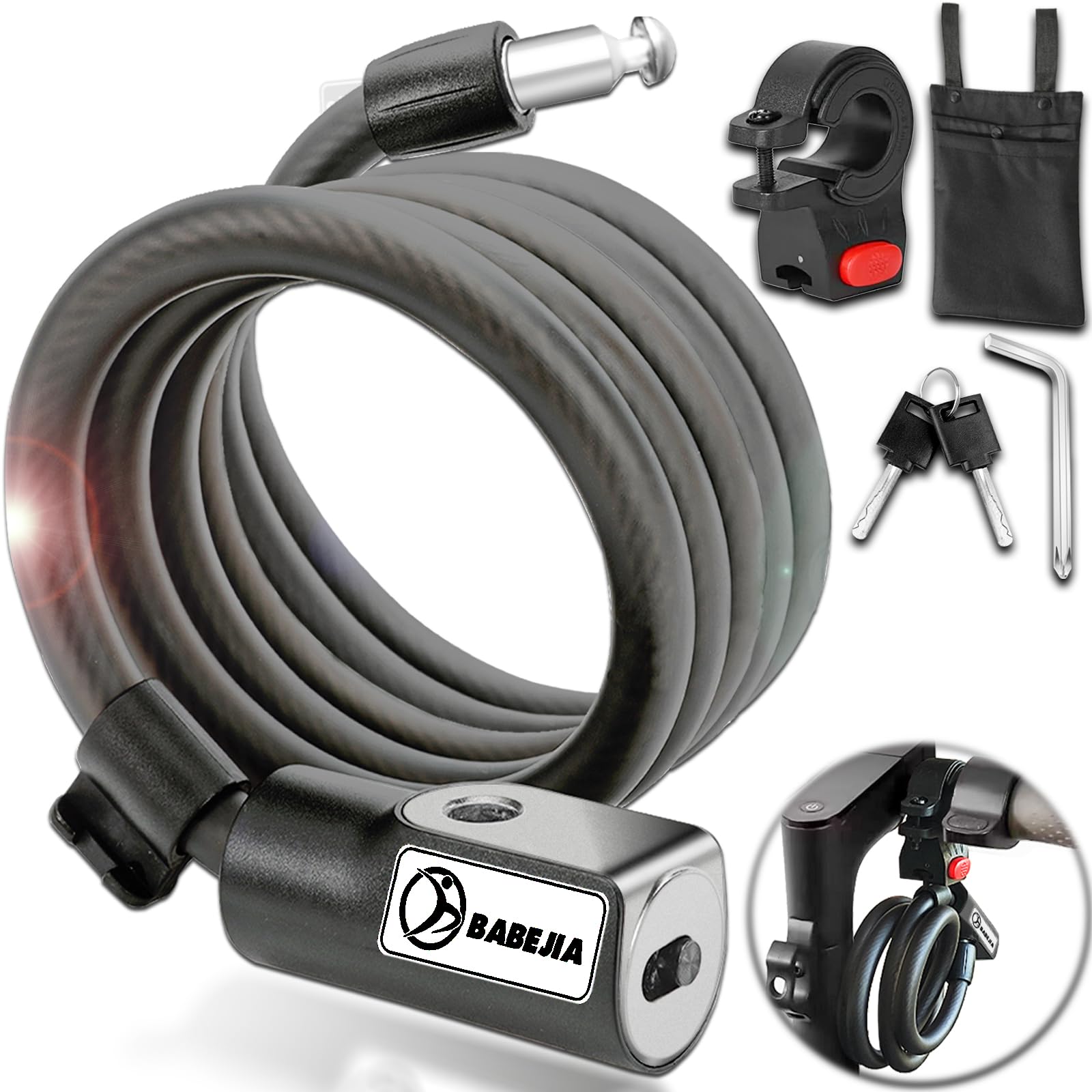 BABEJIA Electric Scooter Keyed Padlock, Anti-Theft Cables with 2 Keys, 120 cm/12 mm, Anti-Theft Padlock for Bicycle, Scooter, Motorcycles