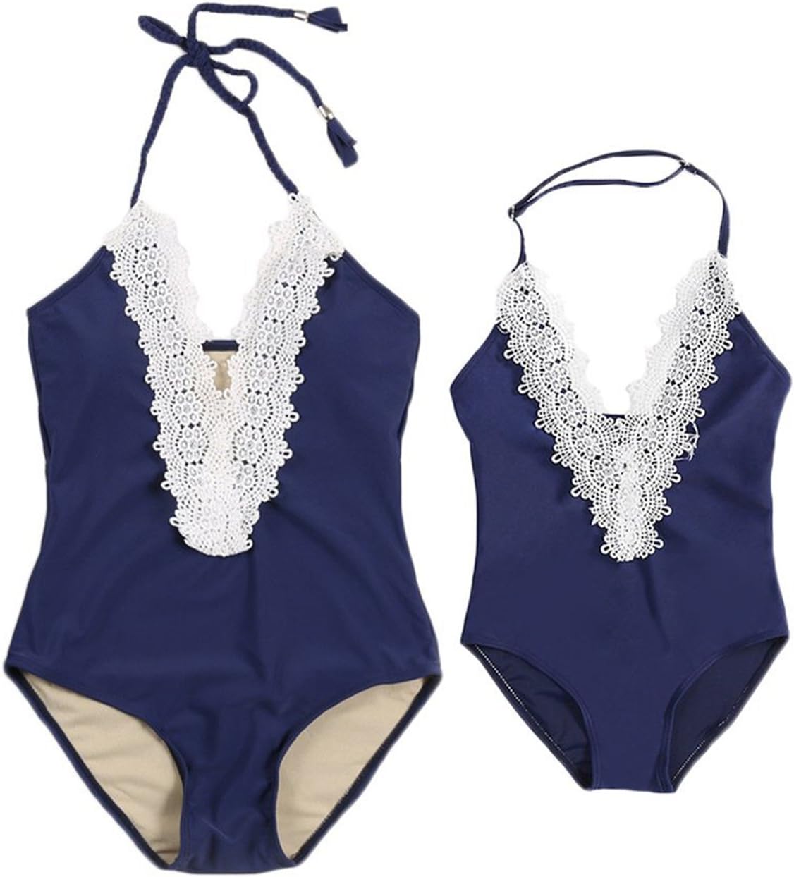 Mother Girl Swimwear Mommy and Me Swimsuit Halter Lace Deep V Neck Bathing Suit Mom and Daughters Swimwear Monikini