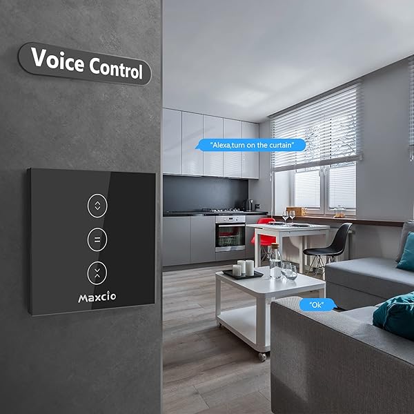 LED ControlableWifi Interruptor Persiana Maxcio Interruptor Tctil Inteligente WiFi Controlable de APP y Voz Compatible con Alexa y Google Home con Temprizador para Motor Persiana Tubular