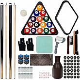 HMQQ 93-Piece Pool Table Accessories Set with Cues, Balls and Nano Chalk | Includes 58-inch cues, 2-1/4-inch balls, racks, tips, gloves and cleaning tools for home tables, bars and clubs.