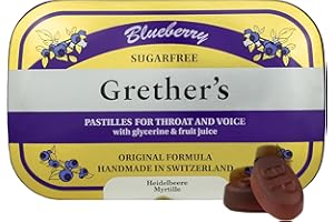 GRETHER'S Sugarfree Blueberry Pastilles Remedy for Dry Mouth Relief - Soothing Throat & Healthy Voice - Gift for Singers - 1-Pack - 3.75 oz.