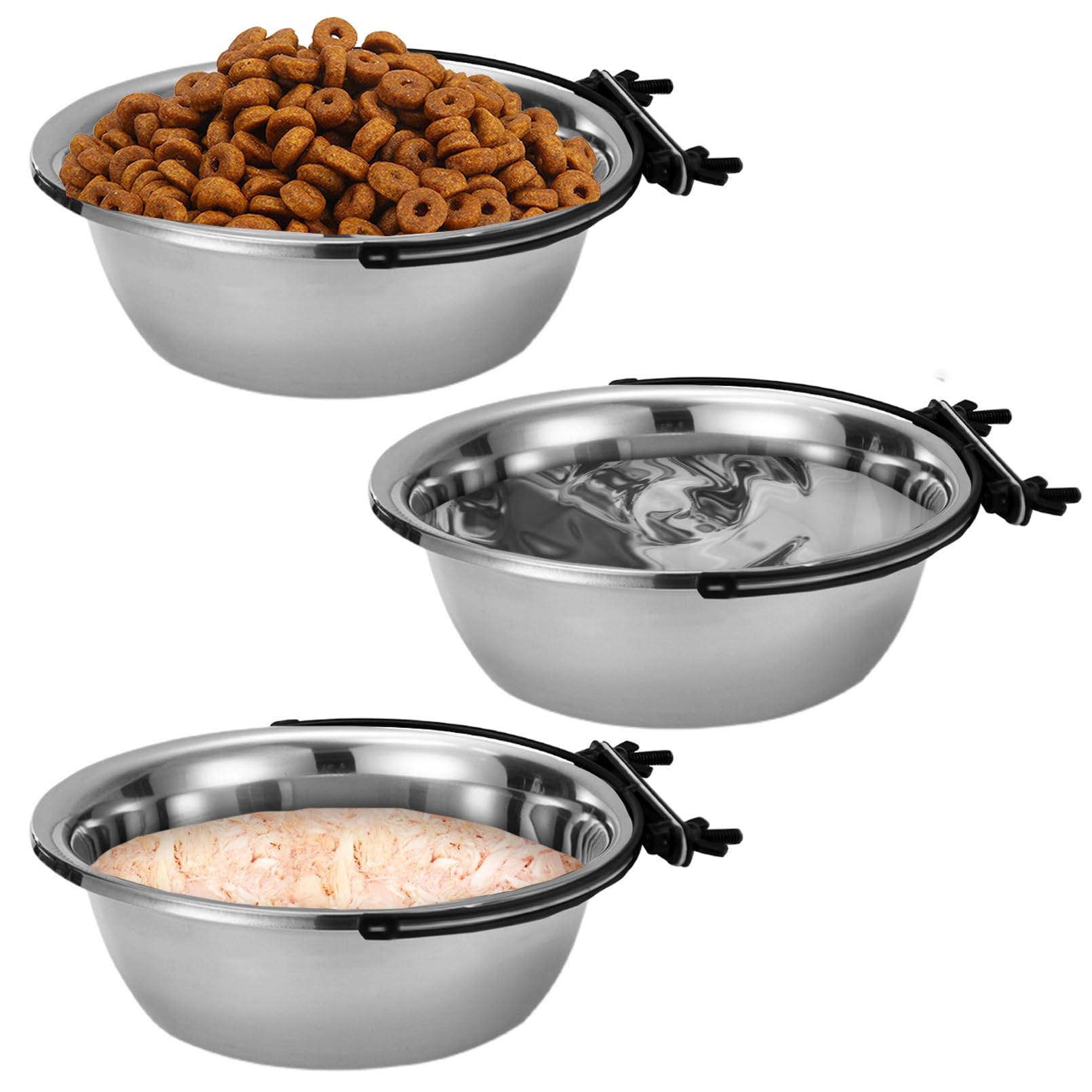 Photo 1 of kathson Dog Kennel Bowls for Crates, 3 Pcs Stainless Steel Pet Food Water Bowls with Clamp Holder Hanging Metal Puppy Feeding Dish Cage Coop Cup for Cat Rabbit Ferret Bird (8.5 * 2.7in)