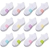 Comfoex 12 Pairs Girls Socks Ankle Athletic low cut Socks With Cushioned Sole For Little Big Kids 4-6 6-8 8-10 Years Old