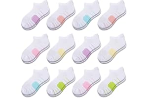 Comfoex 12 Pairs Girls Socks Ankle Athletic low cut Socks With Cushioned Sole For Little Big Kids 4-6 6-8 8-10 Years Old