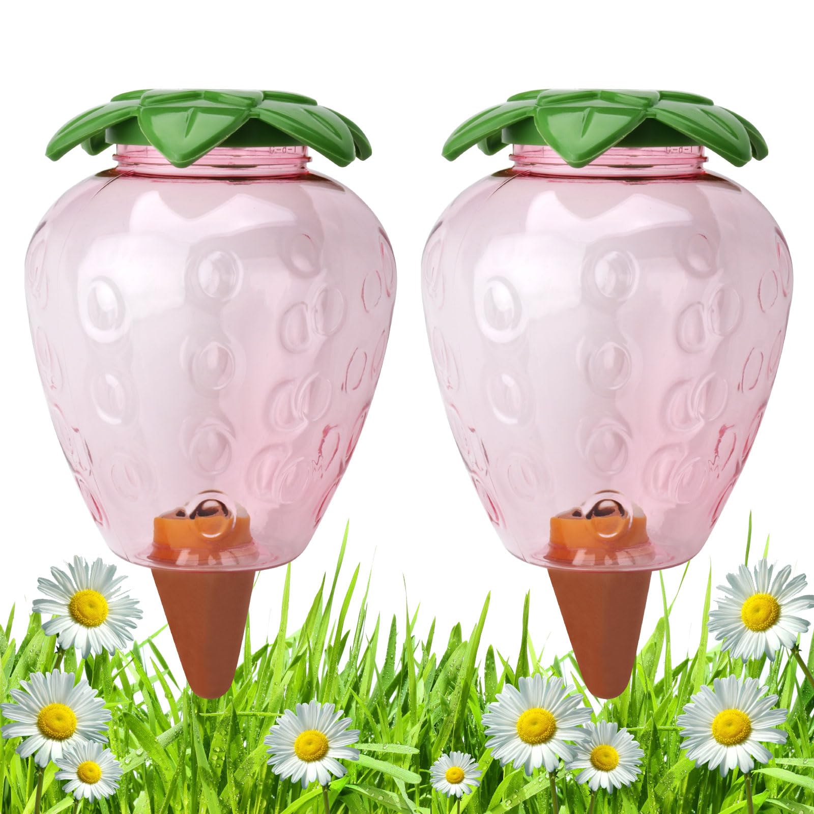 Pack of 2 Large Watering Balls, 500 ml, Plants Watering Indoor Plants, Watering System for Potted Plants, Water Storage Plants, Plastic Clay Water Dispenser, Holiday Garden Decoration (Strawberry)