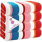 CASA COPENHAGEN Bora Bora Beach Towels Designed in Denmark Rough and Tough, Quick Dry, for Pool, Bath & Shower 30x60 inches 4 Pieces Cotton Beach Bath Towels Set - Pink