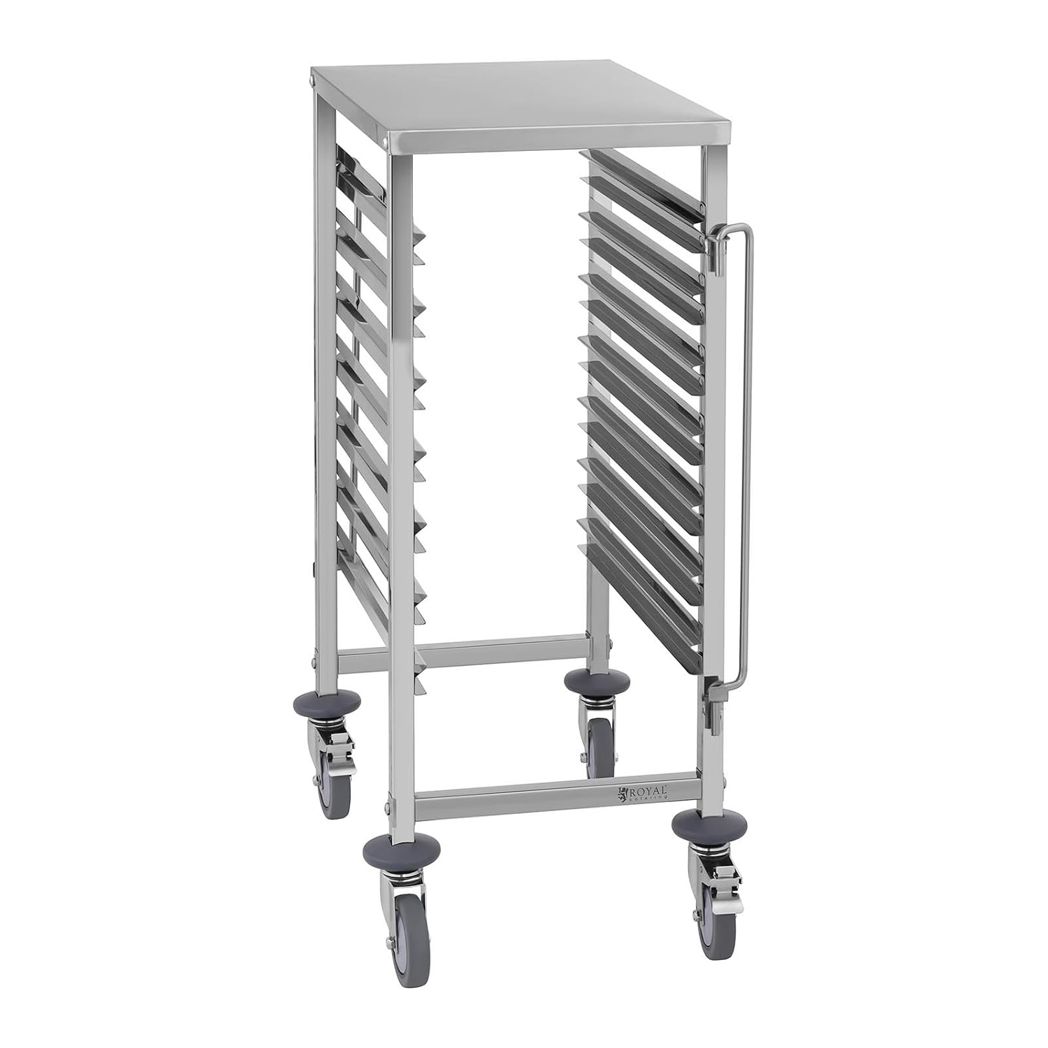 Chariot à Plateaux Royal Catering - 7 Récipients GN - Inox - Roulettes 360°