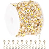 YOUBEIYEE 5 Meters Daisy Chain for Jewelry Making Gold Plated Brass Jewelry Chains Bulk Daisy Flower Pearl Necklace Bracelet DIY Craft Chain Roll