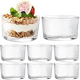 BPFY 8 Pack Small Glass Dessert Bowls, 6.5 oz Ribbed Ice Cream Bowls, Dishwasher Safe Trifle Bowl for Sundae, Salad, Fruit, P