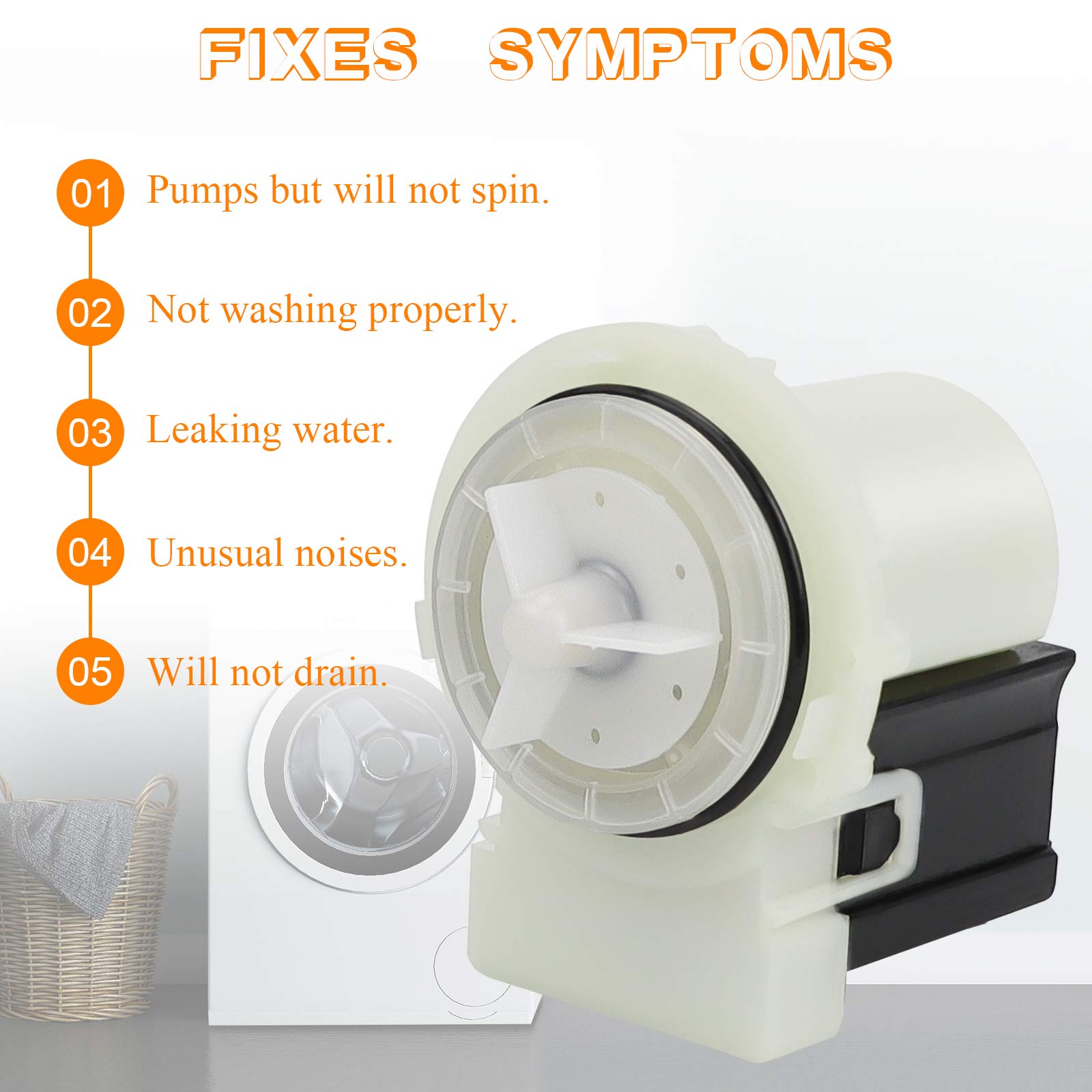 280187 8181684 Washer Drain Pump Motor - Compatible with Whirlpool Duet, May tag Epic and Ken more HE Front Loading Washing Machines-2 Year WARRANTY By TOMOON