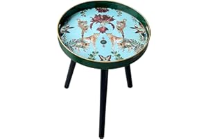 Zosenley Round Indoor Side Tables with Detachable Wooden 3 Legs, Versatile Indoor Tray Table, Perfect for Indoor Round Coffee Table Tea, and Relaxation Time 17.7 Inch (Green Leopard)
