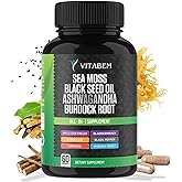Sea Moss Black Seed Oil Ashwagandha Turmeric Bladderwrack Burdock Root | Advanced Sea Moss Capsules All in One Supplement with Seamoss Black Seed Oil Burdock Root Capsules - 60 Count