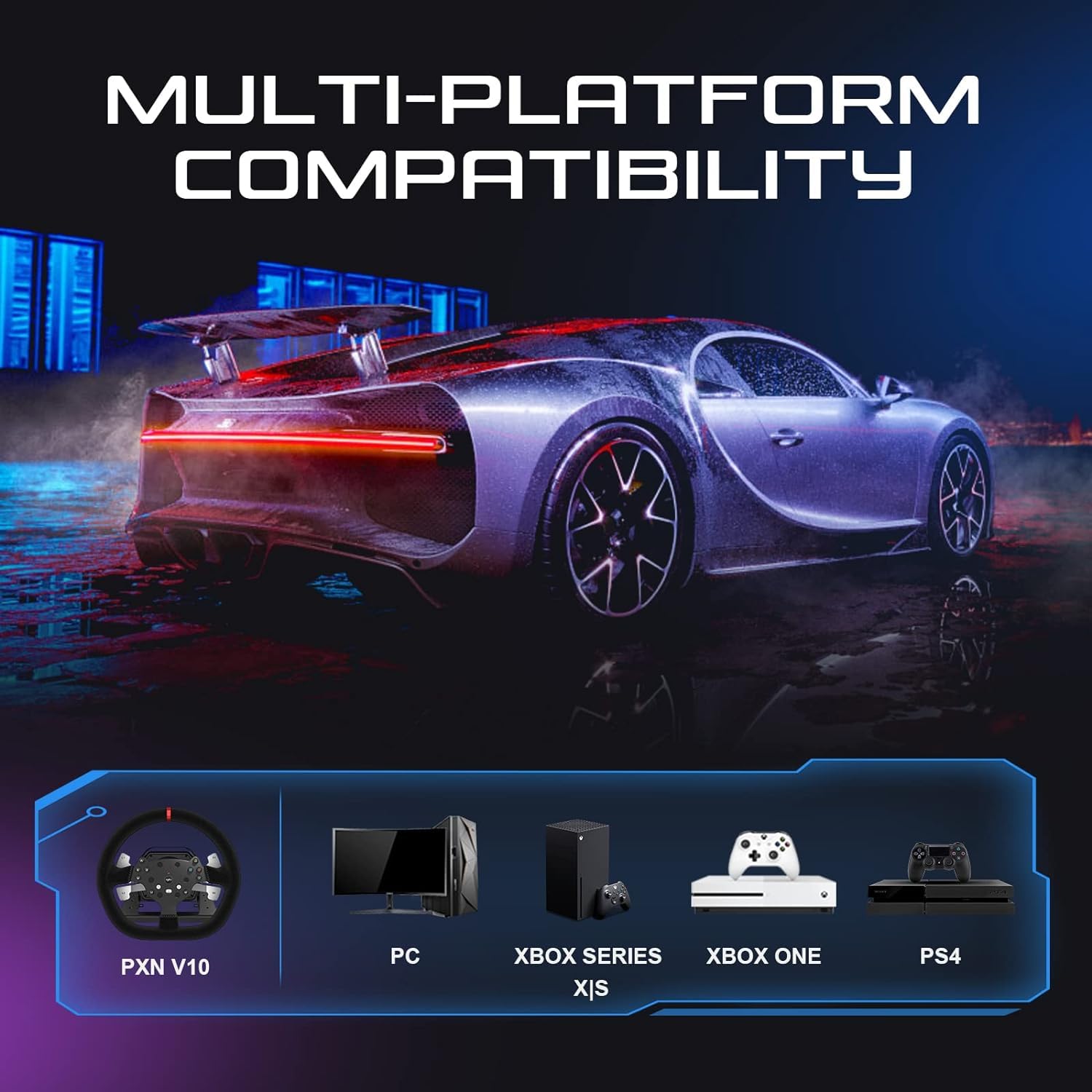 PXN V10 Force Feedback Steering Wheel Gaming, Racing Wheel 270/900 Degree with Adjustable Linear Pedals and 6+1 Shifter Gaming Racing Steering Wheel for PC, Xbox One, Xbox Series S/X, PS4