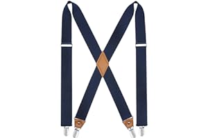 HISDERN Suspenders for Men X-Back 1.4" Adjustable Elastic Suspender Braces Strong 4 Clips for Work Trousers Wedding