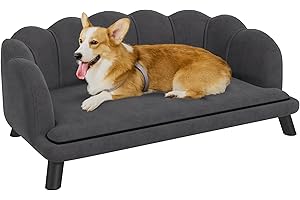 PawHut Dog Couch Pet Sofa Cat Bed with Removable Cushion Wood Legs for Medium and Large Dogs, Dark Grey
