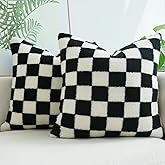 JOJUSIS Decorative Throw Pillow Covers Luxury Style Checkerboard Pattern Cushion Case Super Soft Faux Fur Wool Pillowcases fo