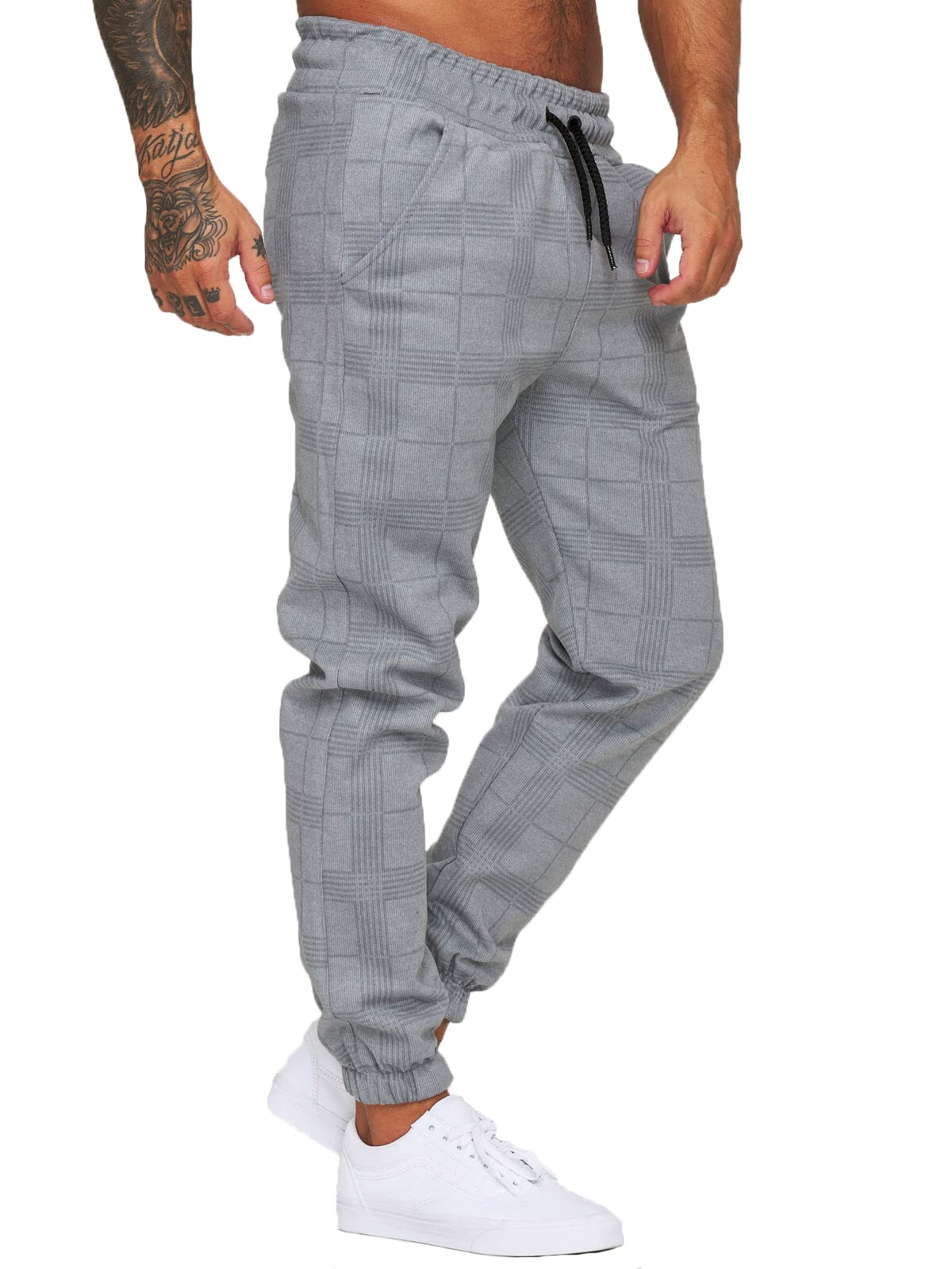 Yageshark Jogging Bottoms for Men, Tracksuit Bottoms, Loose-Fit Sports Trousers, Long, Chequered, Casual