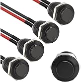 STARELO 5pcs 12mm Momentary Push Button Switch Black Shell with pre-Wiring, IP65 Waterproof Push Button Switch,Aluminum Alloy 1 Normally Open Without LED.