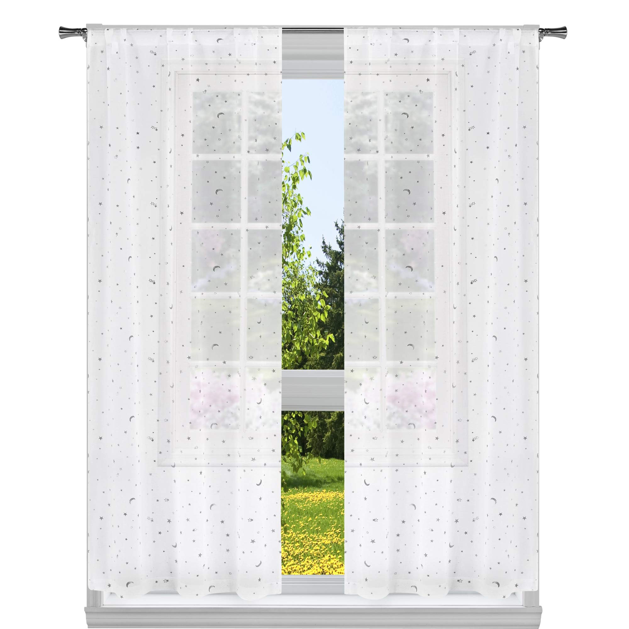 Lala + Bash Print Window Curtain Set, White-Silver, 37x84