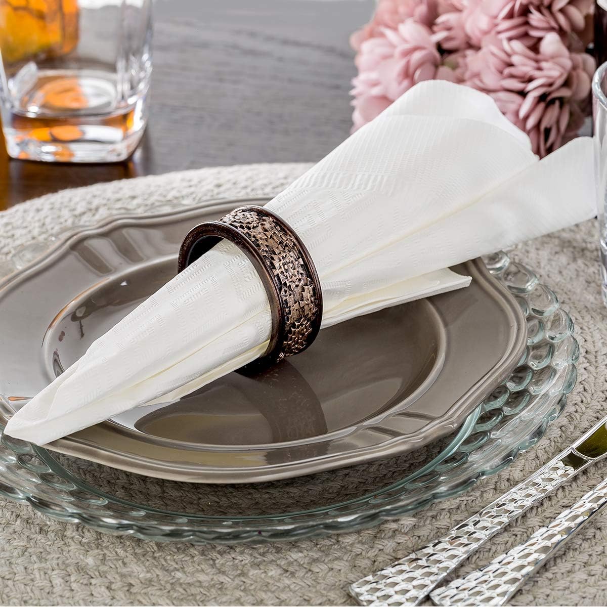 Creative Scents Dublin Napkin Rings Set of 6 - Elegant Dining Table Decor Napkin Holder Rings - Rustic Table Setting Decorations for Thanksgiving, Fall, Holiday Dinner (Coffee Brown): Home & Kitchen