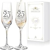 iooiluxry 25th Wedding Anniversary Champagne Flutes Gifts, 25th Anniversary Decorations, Crystal Champagne Glasses Set of 2, Couples Anniversary Present