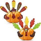 HFYZZ 2 Sets Thanksgiving Pumpkin Turkey Making Kit, Colorful Wooden Turkey Parts for Poke into Pumpkin DIY Decoration, Autumn Fall Harvest Decoration for Thanksgiving Home Outdoor Indoor Decor