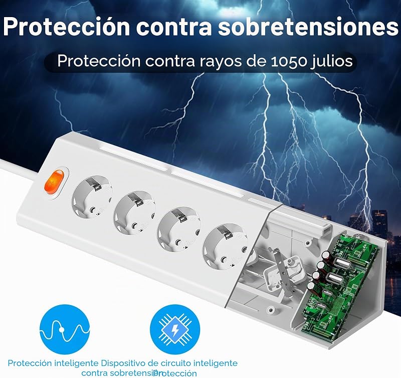 Regletas Enchufes con USB Multiple con 5 Toma de Corriente y 4 USB Puertos — foto 4 de 8