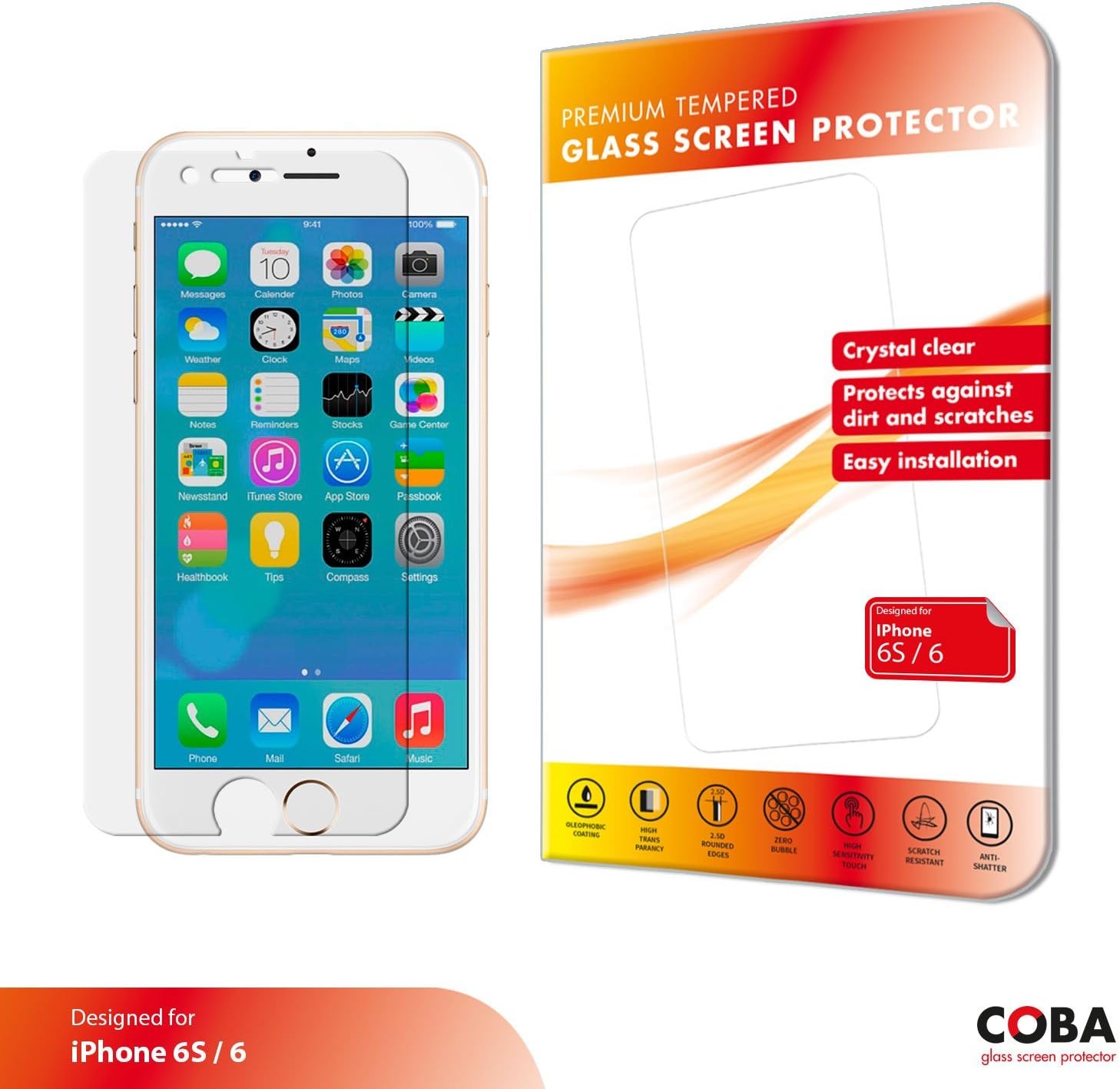 COBA Direct 0.3mm Tempered Glass Screen Protector for iPhone 6 Plus / 6S Plus – Crystal Clear
