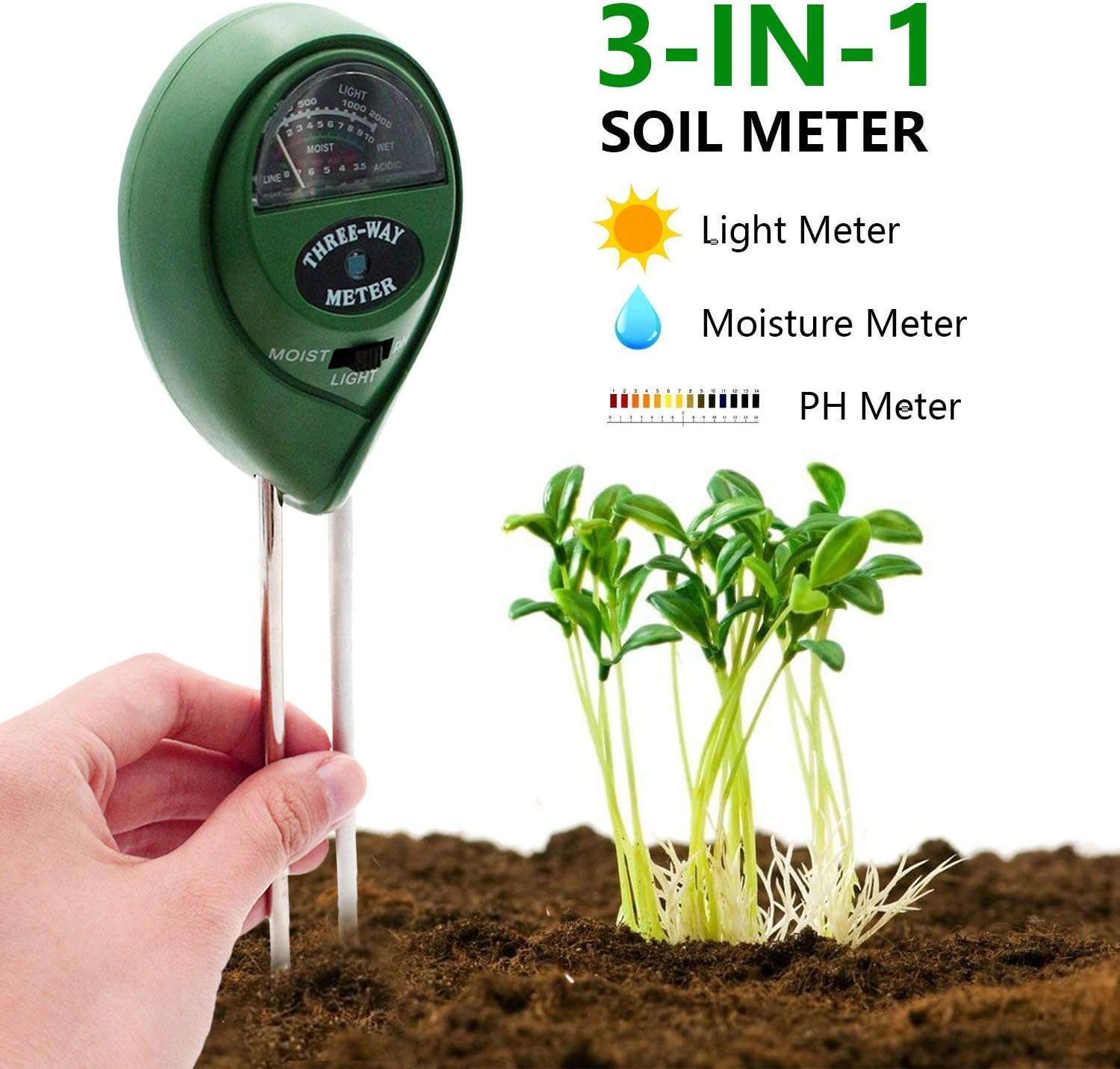 SANROCK [2018 Upgraded] Soil Moisture Meter - 3 in 1 Soil Test Kit Gardening Tools for PH, Light & Moisture, Plant Tester for Home, Farm, Lawn, Indoor & Outdoor (No Battery Needed)