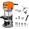 VOLLTEK 6.5-Amp Wood Router Tool, 1.25 HP Compact Trim Router with 5PCS Wood Router Bits, Edge Guide, Roller Guide, Dust Hood and 1/4" & 3/8" Collets Dobetter