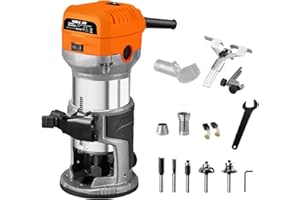 VOLLTEK 6.5-Amp Wood Router Tool, 1.25 HP Compact Trim Router with 5PCS Wood Router Bits, Edge Guide, Roller Guide, Dust Hood and 1/4" & 3/8" Collets Dobetter