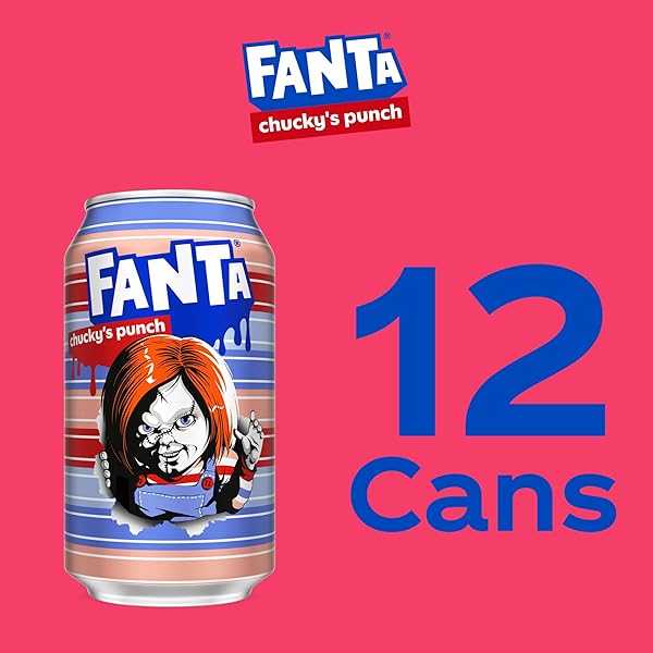 FANTA FRUIT PUNCH CAFFEINE FREE SODA SOFT DRINK, CHUCKY’S PUNCH HALLOWEEN EDITION, 12 FL. OZ. CANS, 12 PACK