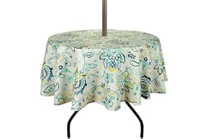 ColorBird Outdoor 60 Inch Round Tablecloth with Umbrella Hole and Zipper,Waterproof Patio Table Cloth,Blue Bosemia Flower Spring/Summer Table Covers for Backyard Circular Table/party/Picnic