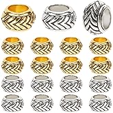 SOFPLATE 1 Box 160Pcs Metal Large Hole Rondelle Beads European Spacer Bead Bulk Silver Golden Iron Tibetan Tube Column Loose Beads with Wavy Pattern for Bracelet DIY Jewelry Making Crafts Accessory