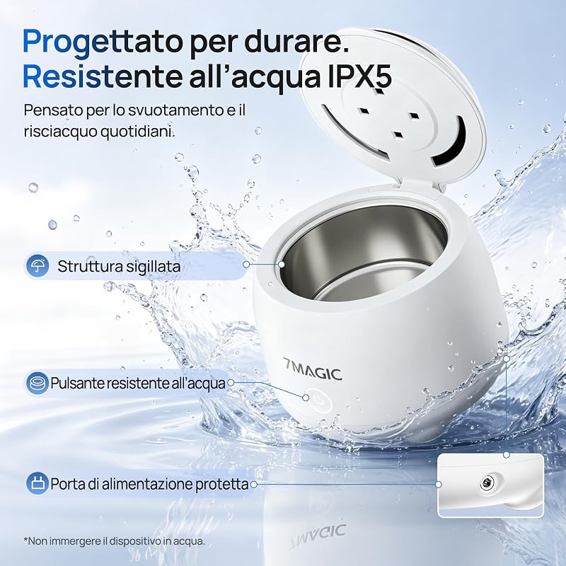 Pulitore ultrasuoni per bite dentale, 48 kHz, UV-C, Bianco
