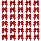 7Rainbows 50pcs Boutique Mini Red Satin Ribbon Bows Flowers Appliques DIY Craft for Sewing Scrapbooking Wedding and Gift