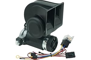 NEOGET Air Horn 12V Loud, Compact Twin Tone Trcuk Horn with Compressor and Relay Harness Kit, Fit for 12V Vehicles Truck Car Motocycle Upgrade (Black)