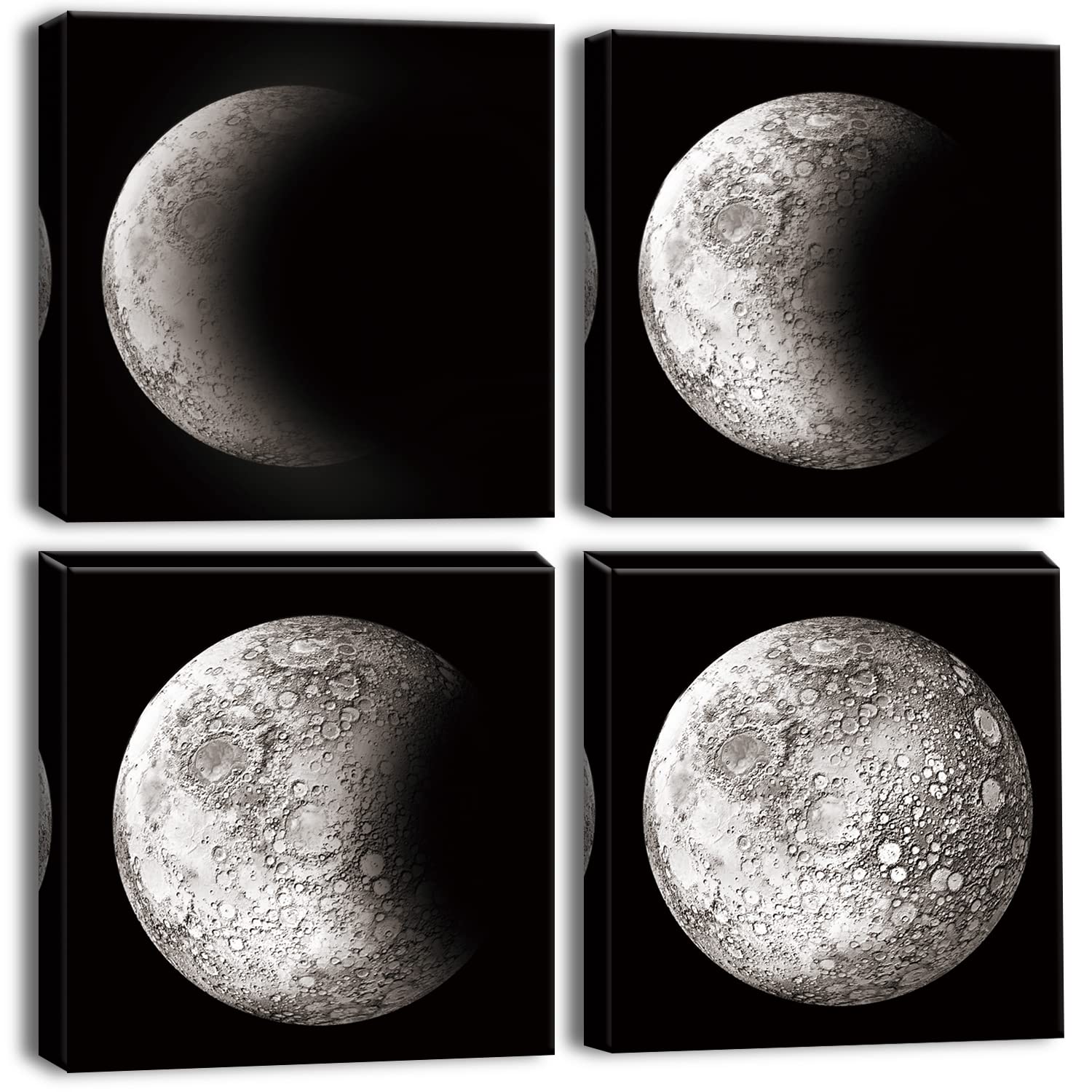 Artscope 4 Pieces Wall Art Canvas Prints - Black and White Moon Phase Picture Painting - Modern Wall Artwork Framed for Gifts Bathroom Home Kitchen Office Decor - 30 x 30 CM