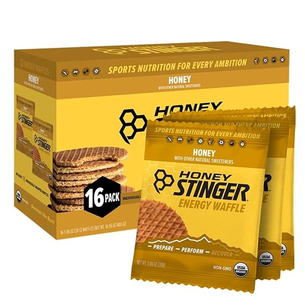 HONEY STINGER ORGANIC HONEY WAFFLE, ENERGY STROOPWAFEL FOR EXERCISE, ENDURANCE AND PERFORMANCE, SPORTS NUTRITION FOR HOME & GYM, PRE AND POST WORKOUT, 16.96 OUNCES (PACK OF 16)