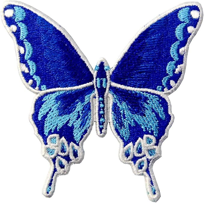 Butterfly Embroidered Badge Iron On Sew On Patch, Blue Amazon.co.uk