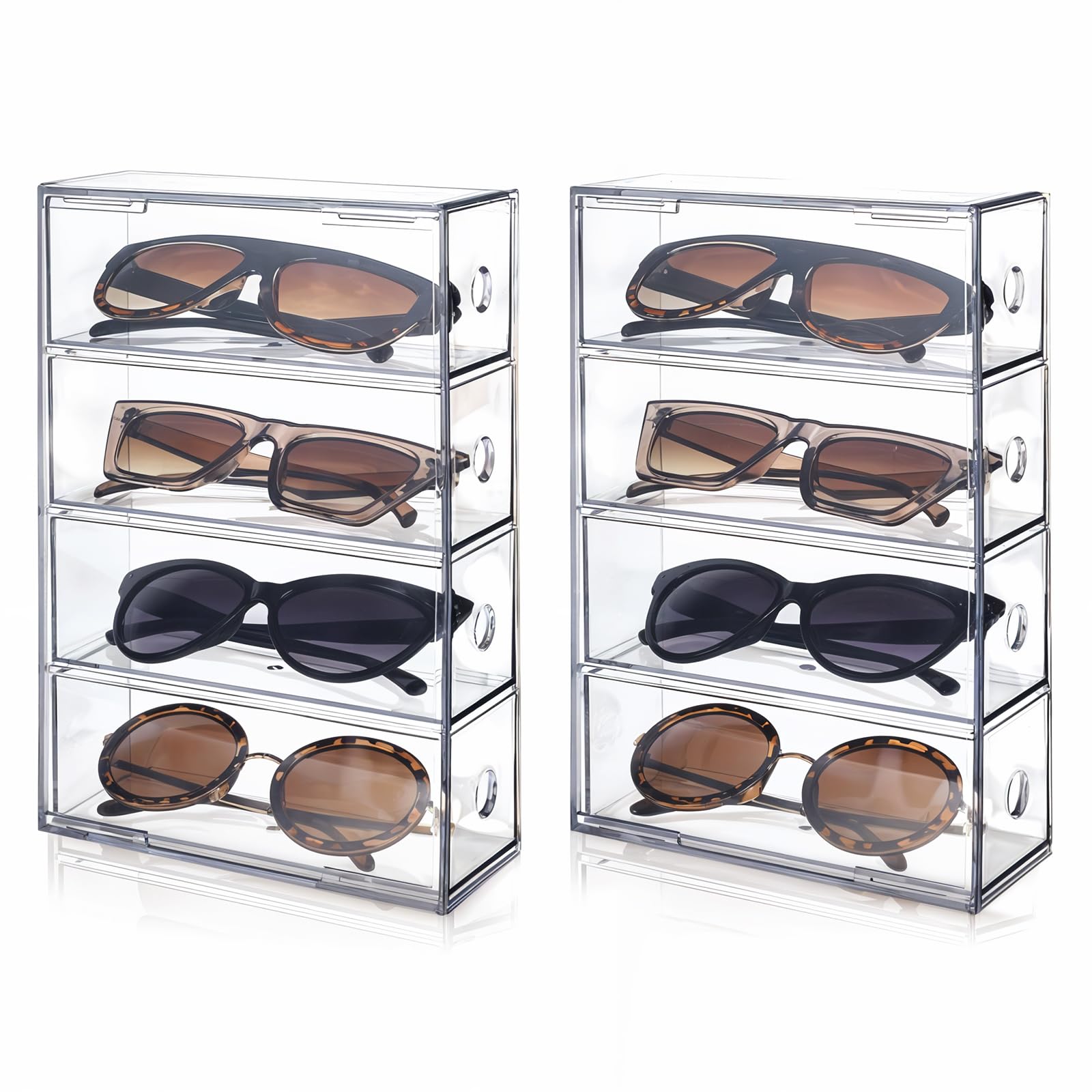 Photo 1 of 2 Pieces Acrylic Sunglass Organizer Clear Sunglass Holder with 4 Drawers Glasses Organizer for Women Clear Eyeglass Holder Eyewear Display Case Multiple Pair for Glasses Jewelry Watch Storage