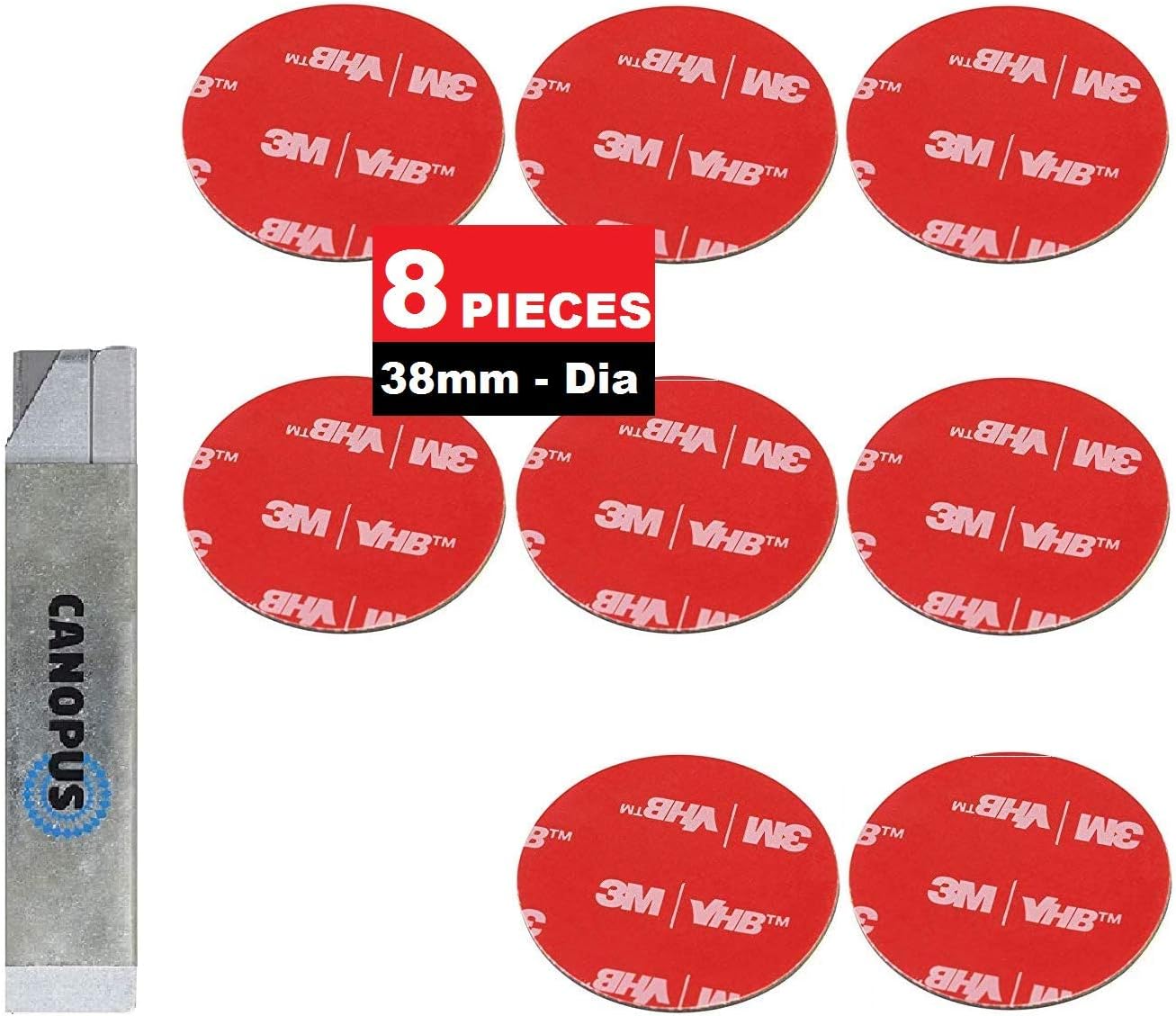 CANOPUS Double Sided Sticky Pads Heavy Duty, Waterproof, 8-Pcs, 38mm Dia, for Car Mount Phone Dash Cam Holder