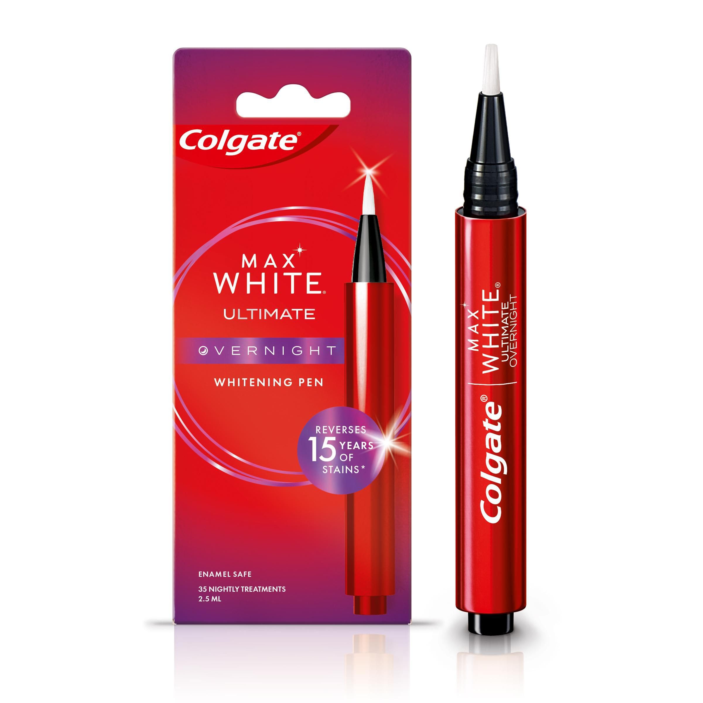 Colgate Max White Ultimate Overnight Teeth Whitening Pen, Reverses 15 Years of Stains* 2.5ml, 1 Pack, 35 Nightly Treatments