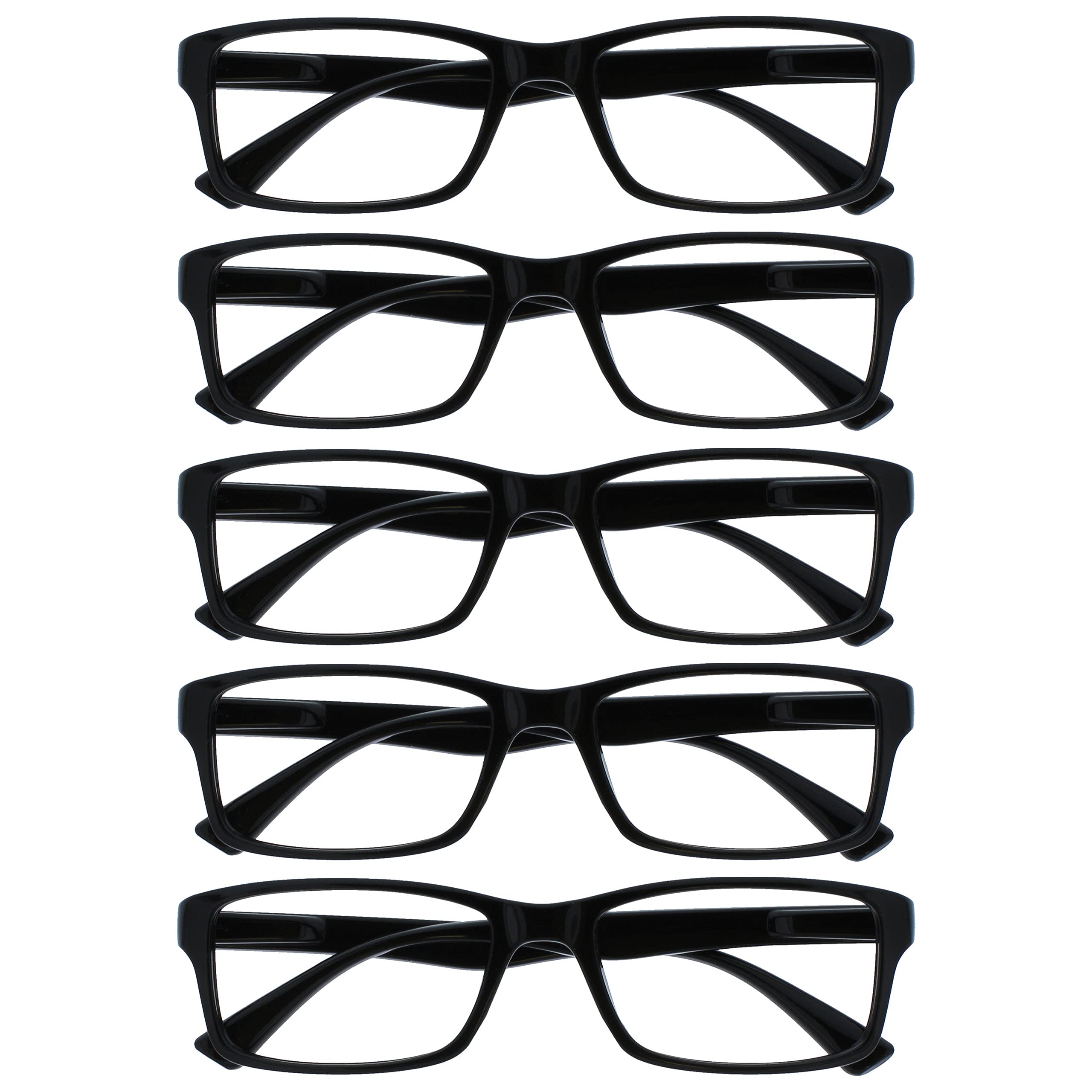 OPULIZE PEP Reading Glasses for Women Men, Large Rectangular Designer Frame with Spring Hinges, Scratch Resistant, Black +1 (Pack of 5) — image 1