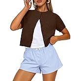 Trendy Queen Cropped Short Sleeve Cardigan Sweaters for Women Summer Lightweight Spring Outfits Y2k Fashion Clothes 2026