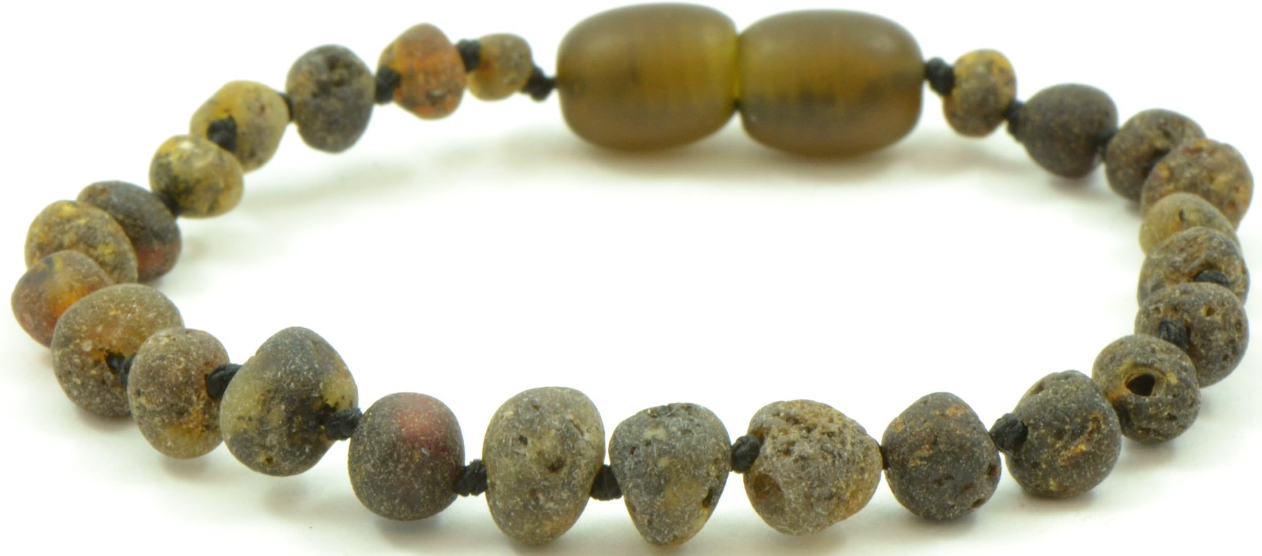 Amber Teething Bracelet/Anklet for Baby(14 cm (5.5 inches), Dark Green) - Knotted for Safety - Hand-made From Raw/Certified Amber Beads