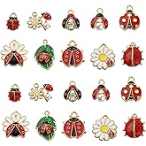 DanLingJewelry 50pcs 10 Styles Enamel Ladybug Charms Red Flying Animal Ladybird Insect Animal Charms for Jewelry Making Craft