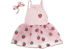JUOMIIEL Pink Strawberry Dog Cat Dress for Small Dogs Girl Cute Dog Princess Dresses Puppy Tutu Skirt Chihuahua Teddy Pomeranian Sundress Birthday Holiday Clothes Cat Pet Wedding Outfit