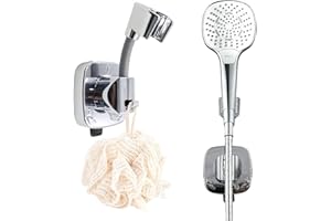 360 Swivel Adjustable Shower Head Holder Suction Cup Shower Head Holder Wall Mount with Hook No Drill Removable Hand Held Bra