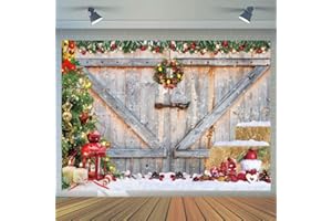 CYLYH 7x5ft Christmas Backdrop Christmas Barn Wood Door Backdrop for Photography Xmas Tree Snow Gift Party Photo Background Family Holiday Decorations Backdrop